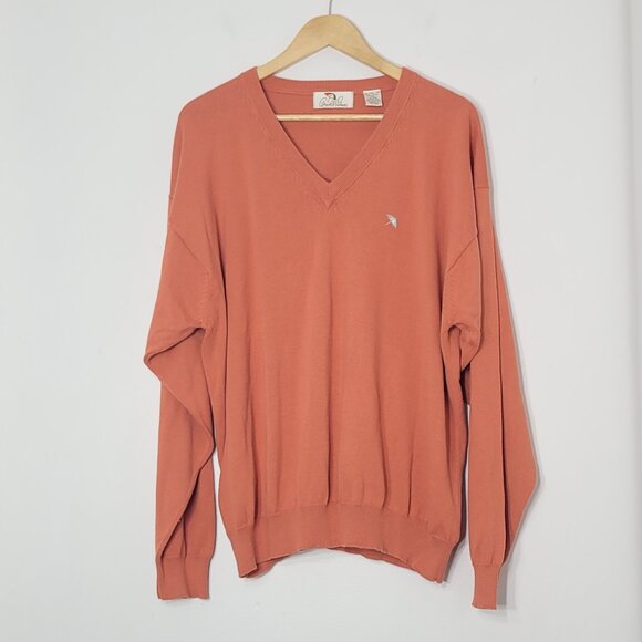 Arnold Palmer Vintage Men Orange 100% Cotton Classic V-Neck Relaxed Fit Sweater - Picture 3 of 13